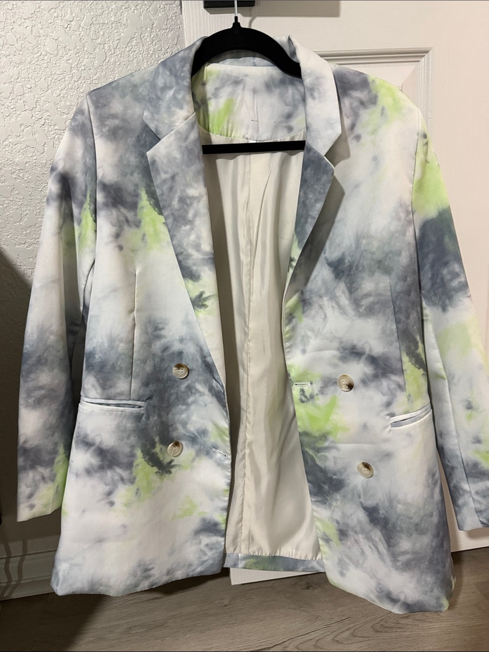 Oversize Tie-Dye Gray & Lime Double-Breasted Blazer